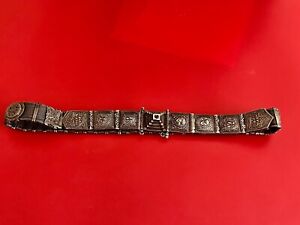 Antique India Silver Tribal Belt Braided Silver W Medallions Panels 15 5oz 