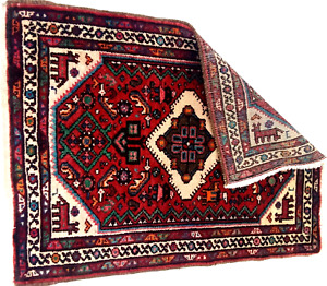 Pictorial Tribal Hamadan Rug Antique Geometric Tabri Traditional Handmade Wool