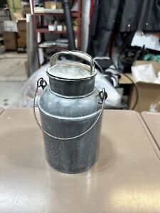 Gray Graniteware Cream Milk Can With Tin Lid And Handle