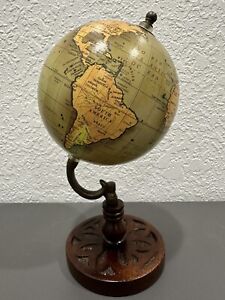 Vintage Mini World Globe Spins On Wood Stand 5 Office Desk Home Decor 