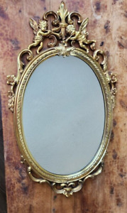 Syroco Angel Cherub Oval Ornate Mirror Regency Gold Gilded Vtg
