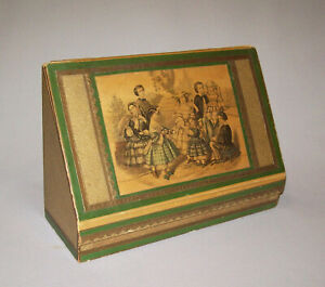 Antique Vtg 19th C School Girl Decorated Stationary Box Decoupage Press Papers