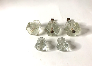 Vintage Clear Glass Cabinet Pulls Knobs Lot Of 5