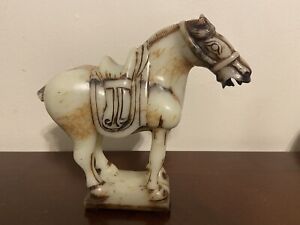 Carved Horse Statue Onyx Alabaster Jade Agate Stone Antique Vintage Chinese
