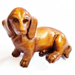Y8426 2 Hand Carved Boxwood Netsuke Dachshund Dog