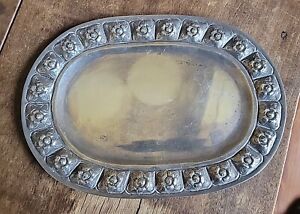 Vintage Sanborns Mexico Sterling Silver 8 25 Aztec Rose Oval Tray 171 8 G 