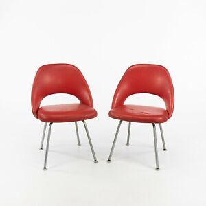 1963 Vintage Eero Saarinen For Knoll Red Vinyl Armless Executive Dining Chairs