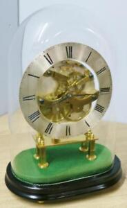 Rare Antique English Month Duration Skeleton Mantle Clock Under Glass Dome