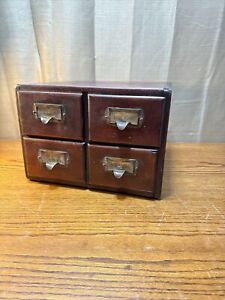 Antique Shaw Walker Four Drawer Dovetailed Cabinet Library Index Card