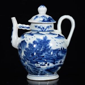 6 2 China Antique Qing Dynasty Kangxi Mark Porcelain Landscape Pattern Teapot