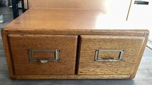 Vintage 2 Drawer Wood Card Catalog Index File Cabinet Oak Box