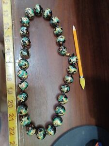 Vtg Chinese 20mm Cloisonne Mimicking Dragon Bead 24 Necklace