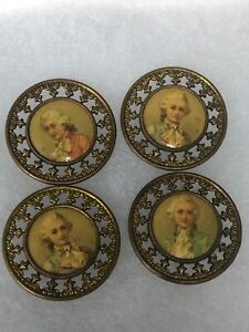 4 Antique Lithographs Pierced Buttons The Count And The Baron 1 1 8 