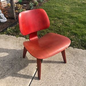 Eames Aniline Red Lcw Lounge Chair Herman Miller 1950 S