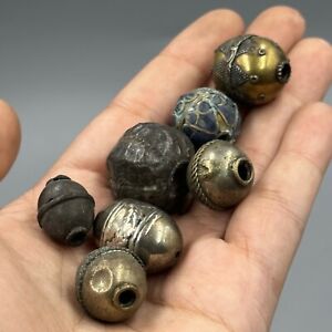 Lot Of 7 Ancient Roman Bronze Silver Gold Plated Silver Plated Old Beads