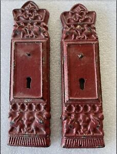 19th C Antique Cast Iron Architectural Salvage Ornate Door Cover Ox Blood Red
