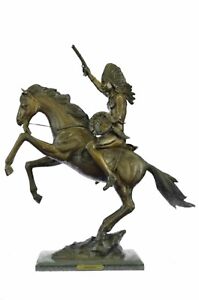Fine Quality 24 Thomas Solid Bronze Sculpture Of Indian On Horse Art Decor Gift