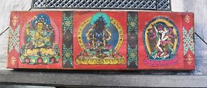 Antique Tibetan Or Nepalese Double Sided Wood Sacred Book Cover 5 5 8 H X18 