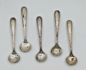 Set Of 5 Webster Sterling Silver Thread Salt Spoons