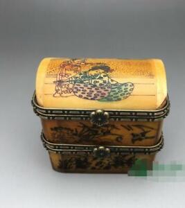 Beef Bone Double Layers Jewelry Box Various Patterns Chinese Antiques Jewels Box