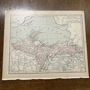 Rand Mcnally Co Antique 1904 Map Of Michigan Northern Peninsula 7x6 Inches