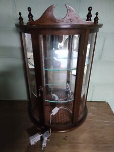 Antique Walnut Curved Glass Lighted Display Curio Local Pickup Only Mothers Day