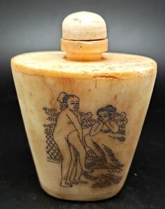 Marked Chinese Bones Inside The Painting Man Woman Make Love Snuff Box A Mk1