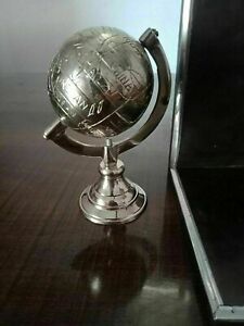 Nautical Antique Brass Silver Globe Vintage World Geographic Mini Globe