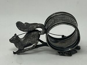 Antique Silver Plate Pewter Squirrel Figural Napkin Ring Rare