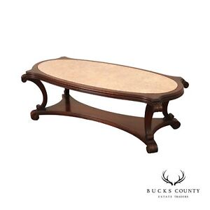 French Empire Style Vintage Marble Top Mahogany Coffee Table
