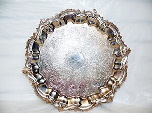 Antique Goldfeder Silver Plated Butlers Serving Tray Platter Footed Hallmarked