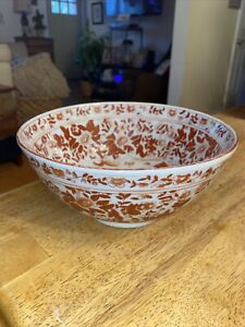 Early Chinese Orange Red 8 Footed Bowl With Mark Stamp Asian Exc Pc