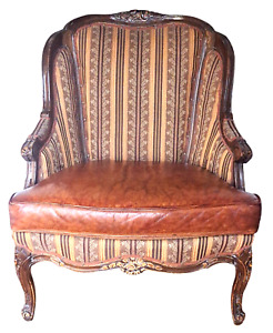 Vintage Leather Chair Original Bergere By Paul Robert Leather Fabric Wood Usa