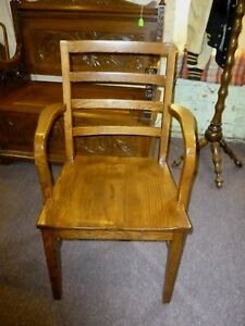 Antique Oak Desk Chair W Arms 1900 S Refinished Restored Solid Library School