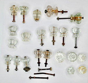 Lot Of 22 Antique Vintage Glass Cabinet Dresser Knobs Crystal Drawer Pulls Door