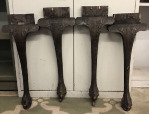 Lot Of 4 Four Vintage 25 Wood Table Legs Carved Ball And Claw Ornate Salvage