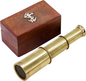 Mini Pirate Spyglass Telescope Brass Collapsible Hand Telescope With Wooden Box