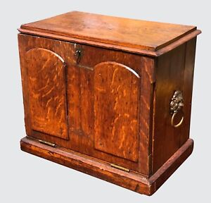 19th C English Tiger Oak Antique Victorian Desk Top Letter Document Box