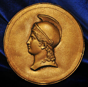 Neoclassical Ormolu Medallion Gilt Greek Roman Spelter Relief Bust Plaque Face