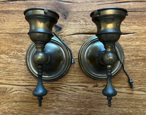 Pair Of Antique Brass Bradley Hubbard B H Electric Wall Sconces