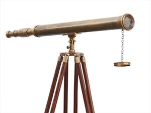 Nautical Floor Standing Antique Maritime Brass Telescope With Wooden Tripod Gift