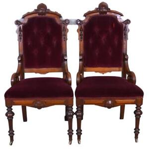 Antique Pair Of Victorian Renaissance Carved Chairs 21856