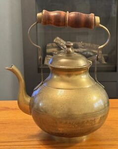 Vintage Brass Teapot With Engraved Design