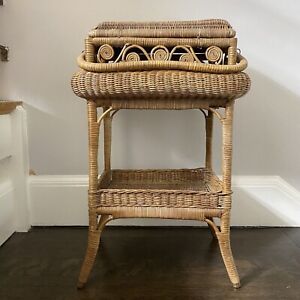 Antique Victorian Wicker Sewing Stand Basket Table