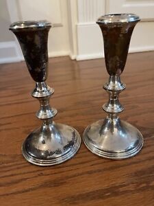 Pair Of Vintage Sterling Silver Weighted Candlesticks 6 5 M