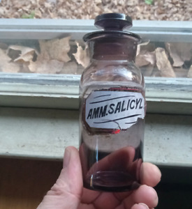 1870s Amm Salicyl Label Under Glass Apothecary Drugstore 5 Bottle Stopper
