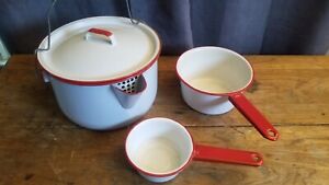 Vintage Red White Enamelware Graniteware Pot With Lid Pots Set Collection