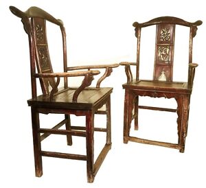 Antique Chinese High Back Arm Chairs 5875 Pair Circa 1800 1849