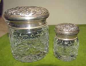 Antique Sterling Top Vanity Powder Jar X2 Ornate Repousse With Birds S Co 