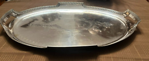 Rare Antique Egyptian Revival Silverplate Butler Gallery Tray Papyrus Shape 